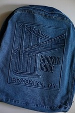 Mochila jeans Brooklyn Bridge azul jeans tamanho grande alças ajustáveis zíperes encaixes comprar usado  Enviando para Brazil