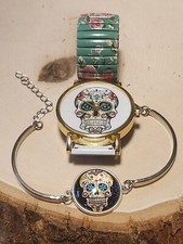 Relógio e pulseira Sugar Skull Boho pulseira floral Dia dos Mortos comprar usado  Enviando para Brazil