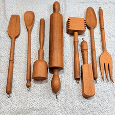Lote de 8 peças de utensílios de cozinha antigos rudimentares de madeira com ganchos comprar usado  Enviando para Brazil