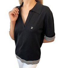 Blusa polo CHANEL vintage 98P marca CC #42 listra preta branca algodão comprar usado  Enviando para Brazil