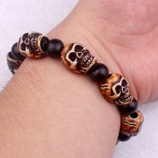 Pulseiras punk miçangas de madeira resina caveira joias comprar usado  Enviando para Brazil