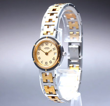 [Excelente+5 com Papel] Relógio Feminino Vintage HERMES Clipper 24mm Marfim Ouro Data Quartzo comprar usado  Enviando para Brazil