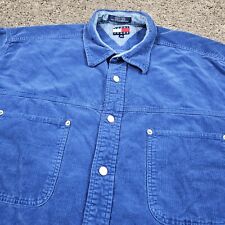 Camisa masculina vintage Tommy Hilfiger XL azul veludo bolsos manga longa algodão, usado comprar usado  Enviando para Brazil