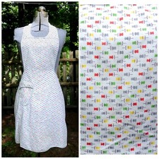 Vintage Anos 70 Colorido Estampa Pinos De Pressão De Algodão Bib Completo Avental Professora Costureira, usado comprar usado  Enviando para Brazil