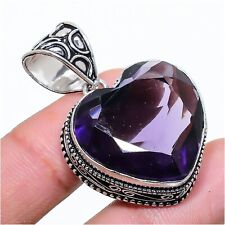 Pingente feito à mão de pedra preciosa de ametista prata 925, pingente em forma de coração joia comprar usado  Enviando para Brazil