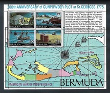 Folha de lembrança de selos das Bermudas SG MS339 sc 322a pólvora lote aniversário sem marca de charneira, usado comprar usado  Enviando para Brazil