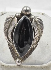 Anel unissex vintage México prata esterlina ônix preto ENORME FRENTE tamanho ajustável comprar usado  Enviando para Brazil