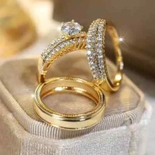 Usado, Conjunto trio de anel de casamento 2,00 quilates moissanita real His Her acabamento em ouro amarelo 14K comprar usado  Enviando para Brazil