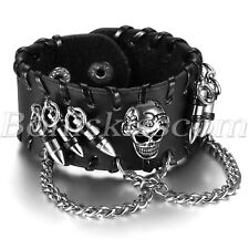 Pulseira masculina gótica punk couro preto caveira corrente bala bracelete bracelete comprar usado  Enviando para Brazil