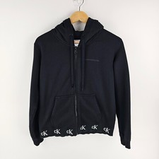 Jaqueta jeans Calvin Klein feminina tamanho pequeno preta malha zíper completo capuz bolso logotipo comprar usado  Enviando para Brazil