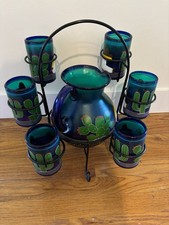 Copos e jarros de vidro soprado iridescente feitos no México com rack. DESLUMBRANTE!! comprar usado  Enviando para Brazil