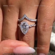 Conjunto de anel de casamento de prata esterlina 925 real corte pera 2,50 ct halo moissanita comprar usado  Enviando para Brazil