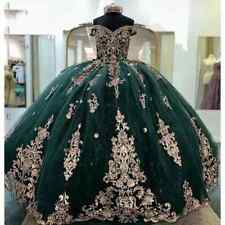 Vestidos de baile de aniversário verde esmeralda Quinceanera apliques dourados fora do ombro comprar usado  Enviando para Brazil