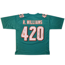 Camiseta deportiva personalizada autografiada por Ricky Williams Miami (verde azulado #420) con "puff, puff, run" segunda mano  Embacar hacia Mexico