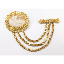 Broche duplo antigo Georgiou Openwork Cameo Chatelaine tripa corrente declaração comprar usado  Enviando para Brazil
