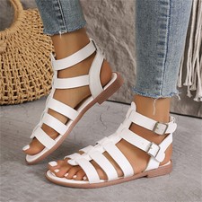 Sandálias planas femininas gradiador com fivela conforto peep toe sapatos romanos casuais comprar usado  Enviando para Brazil