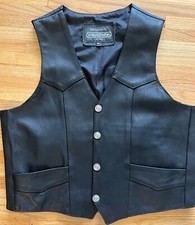 Vintage Boutique de Colete de Couro Masculino GG Preto Estados Unidos Botões de Centavo de Níquel comprar usado  Enviando para Brazil