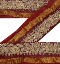 Sanskriti Vintage Saree Border Artesanato Frisado à Mão Acabamentos de 1 Jarda 1,5"W Fita Marrom comprar usado  Enviando para Brazil