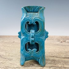 Usado, Vaso RuYi de porcelana antiga 8" da dinastia DaZhou forno chai esmalte azul rachadura de gelo comprar usado  Enviando para Brazil