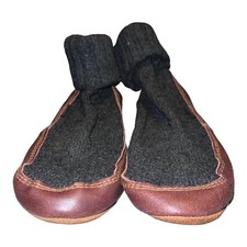 Meia chinelo original ACORN suéter de malha sola de couro casa sapatos carvão 8/9 comprar usado  Enviando para Brazil