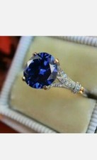 Anel de noivado de ouro branco sólido 14K com safira natural e diamante 3,20 quilates tamanho 7 comprar usado  Enviando para Brazil