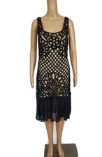 Vestido justo BASIX II preto de renda com miçangas sobreposição sem mangas gola redonda tamanho M comprar usado  Enviando para Brazil