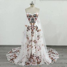 Vestidos de noiva requintados de renda boho 3D floral praia sem alças comprar usado  Enviando para Brazil