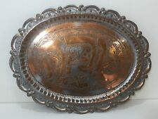 Bandeja ovalada tallada a mano vintage de Oriente Medio plateada sobre cobre, 16 1/2" x 12 5/8" segunda mano  Embacar hacia Mexico