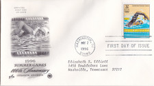 1996 Jogos de Verão Feminino Natação FDC 2 de maio de 1996 Atlanta Ga. 32 centavos, usado comprar usado  Enviando para Brazil