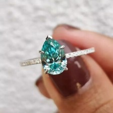 Usado, Elegante 3CT Azul Tratados Diamante Anillo Forma Pera VVS1 Certificado! Pedida comprar usado  Enviando para Brazil