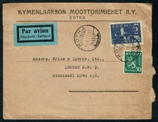 SG09 FINLANDIA 1937 Okładka poczty lotniczej z Kotki do Londynu na sprzedaż  Wysyłka do Poland