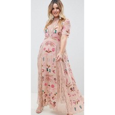 Vestido maxi bordado Frock And Frill Allover frente de mergulho rosa plus size 18 comprar usado  Enviando para Brazil