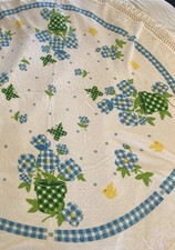 Toalha de mesa redonda terry 57 pol. estampa retrô primavera flores xadrez franja vintage comprar usado  Enviando para Brazil