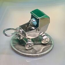 Berloque de carrinho de bebê vintage prata esterlina 3D com capota móvel e rodas rolantes comprar usado  Enviando para Brazil