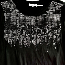 Camiseta Top CALVIN KLEIN Talla M Estrás Logo Cargado Negra Elastizada Manga Corta, usado segunda mano  Embacar hacia Argentina