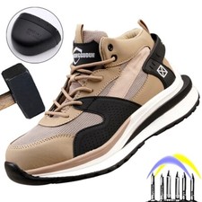 Usado, Sapatos de trabalho de segurança masculinos tênis indestrutível biqueira de aço bota à prova de furos cáqui comprar usado  Enviando para Brazil