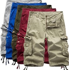 Shorts de combate masculino carga algodão chino sarja comprimento do joelho meia calça multibolsos comprar usado  Enviando para Brazil