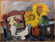 Margit Siberg (1900-1984): GIRASSÓIS E POMBO BRANCO, pintura a óleo original comprar usado  Enviando para Brazil