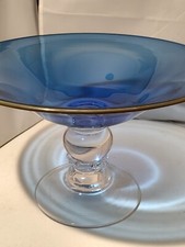 Pratos de pedestal de vidro azul soprado à mão com agradecimento assinado por Gabriel Cole Jon Merry comprar usado  Enviando para Brazil