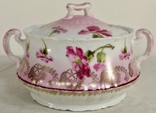 Antiga tigela de compota imperial Áustria com tampa com alças porcelana flores rosa comprar usado  Enviando para Brazil