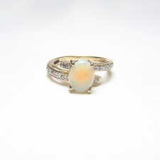 Anel de ouro amarelo 14K com opala e diamante colorido oval natural 1,10 quilates comprar usado  Enviando para Brazil