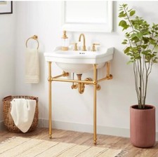  Suporte de console de latão - Ouro escovado para bacia de 30". Apenas suporte comprar usado  Enviando para Brazil