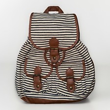 Mochila Ole azul marinho e creme listrado tecido de algodão usada vários bolsos ajuste comprar usado  Enviando para Brazil
