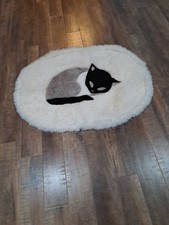 Usado, Tapete de couro vintage feito à mão design gatinho gato lã 47 pol. x 36 pol. cor creme incomum  comprar usado  Enviando para Brazil