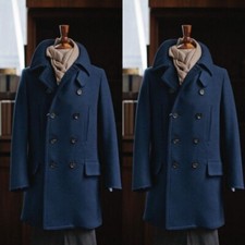Casaco longo masculino azul marinho lã cashmere peito duplo jaqueta longa quente comprar usado  Enviando para Brazil
