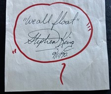 Página de corte balão vermelho filme TI Stephen King assinado e inscrito “We All Float” comprar usado  Enviando para Brazil