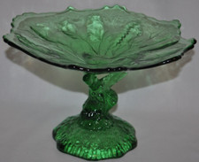 Antigo Pedestal de Vidro Verde Esmeralda Folha de Tronco de Árvore 8,5" X 4,25" X 6" Prato de Doces comprar usado  Enviando para Brazil