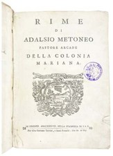 Rime di Adalsio Metoneo Pastore Arcade della Colonia Mariana / 1st Edition 1738 comprar usado  Enviando para Brazil