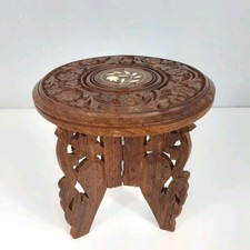 Usado, Vintage 6" Madeira Esculpida à Mão Ornamentada Asiática Mesa Dobrável Redonda Suporte para Plantas Índia comprar usado  Enviando para Brazil
