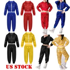 Niños Niñas Niños Lentejuelas Jazz Moderno Disfraz Chaqueta con Capucha Top con Pantalones Conjunto segunda mano  Embacar hacia Mexico